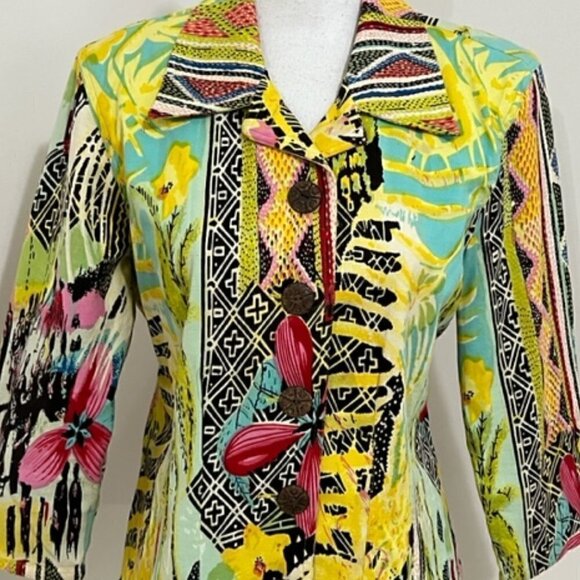 Sharon Young Bright Colorful Floral Jacket Blazer - Picture 2 of 5